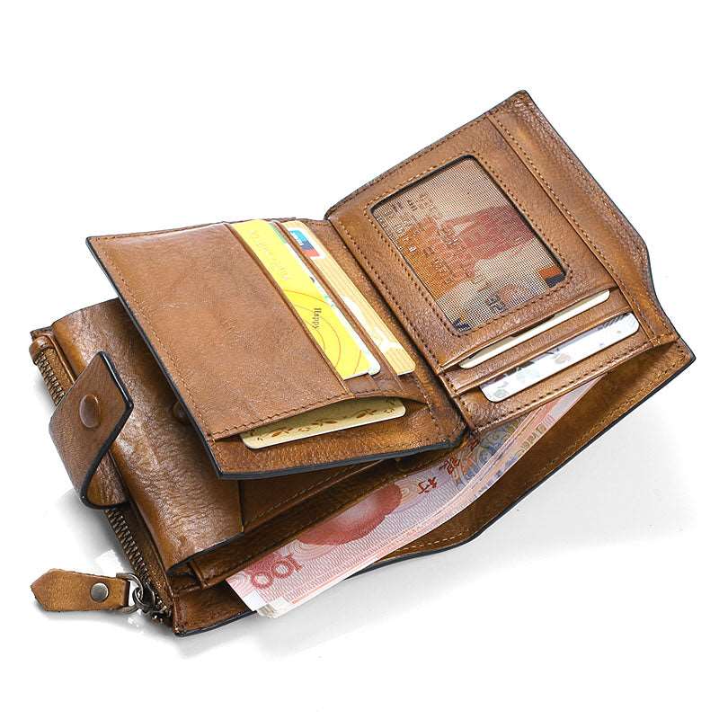 Men's Luxury Leather Retro Short Wallet - SANVELIER