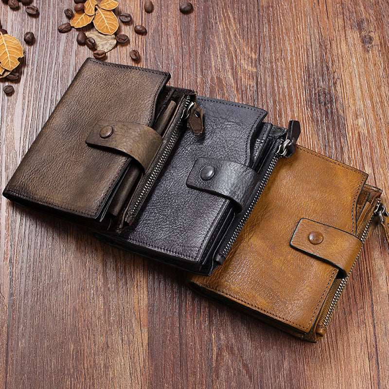 Men's Luxury Leather Retro Short Wallet - SANVELIER